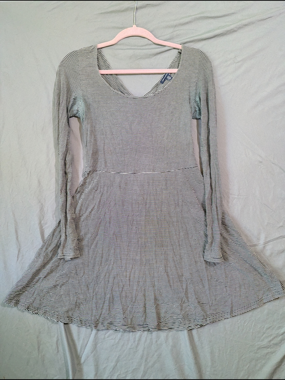 Black and White Striped Long-Sleeve Skater Dress Cross Back